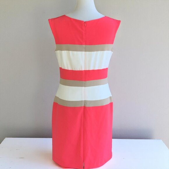Studio One Colorblock Shift Dress 8 Sleeveless Coral Stripe Work to Weekend Chic - Picture 3 of 5